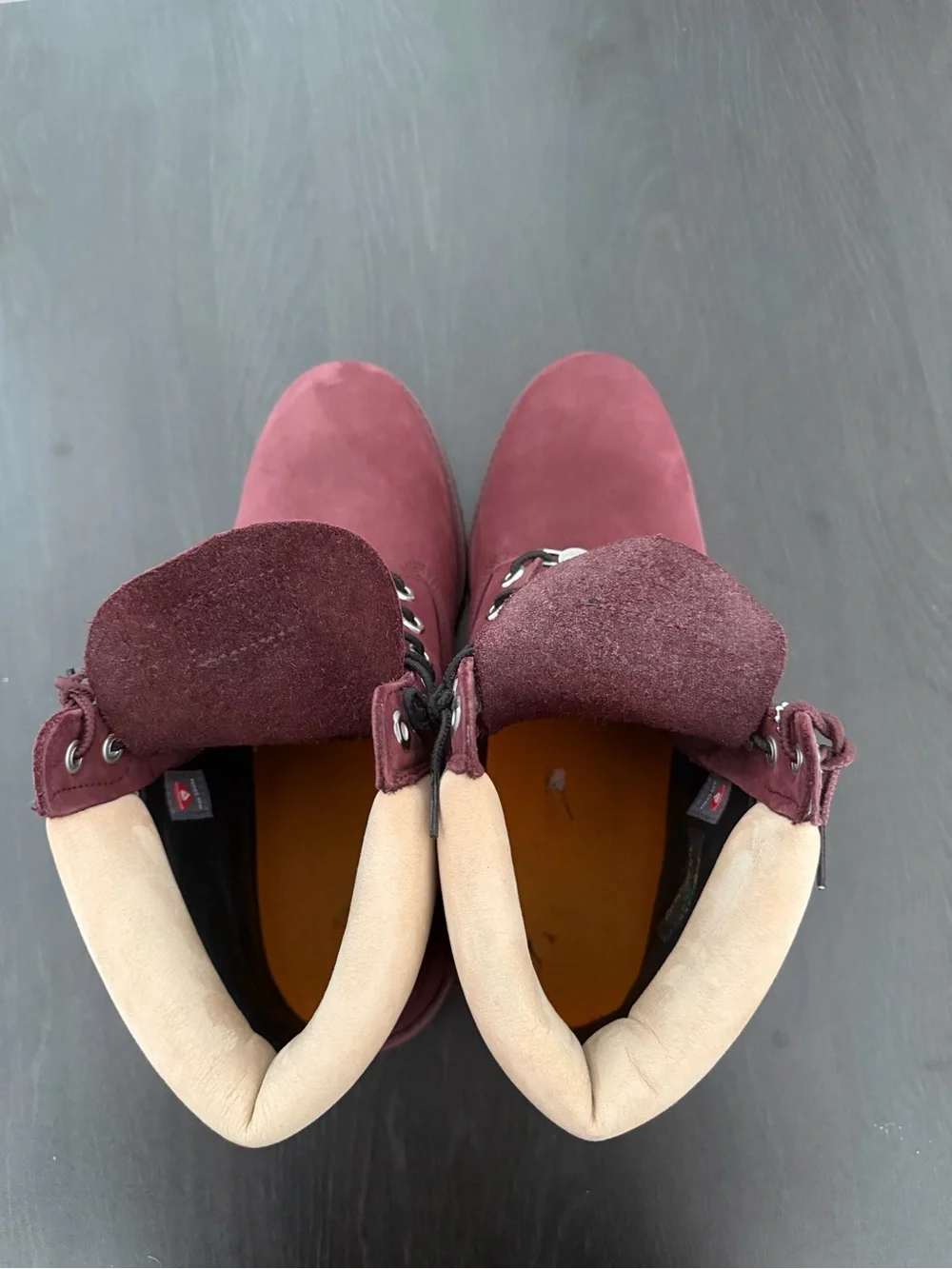 Timberland Maroon Nubuck Boots with Tan Collar